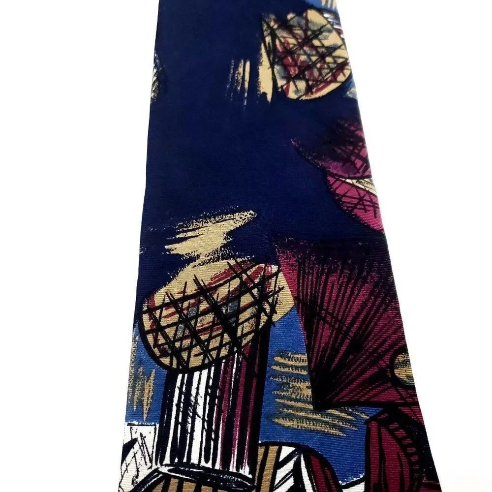 Henry Grethel Multi Colored Silk‎ Tie Woven Short Wide Graphic